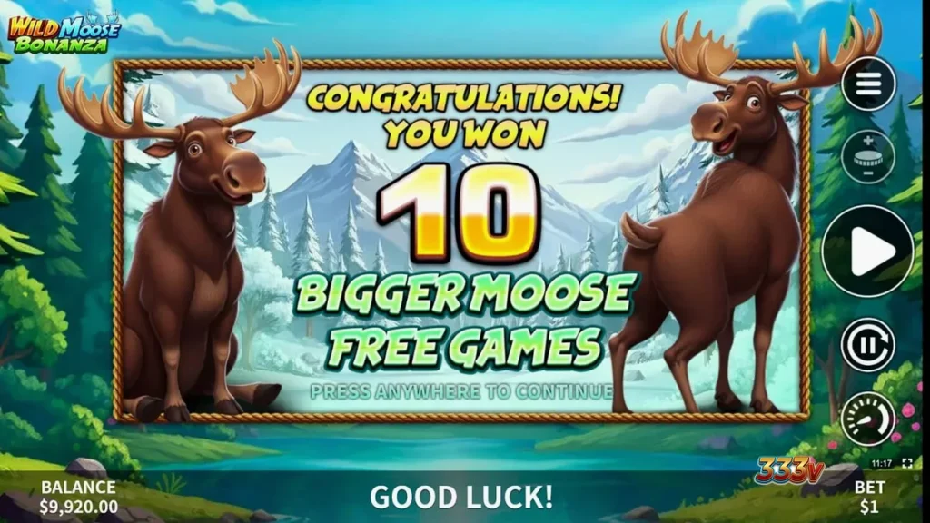 Tampilan visual slot Wild Moose Bonanza dengan latar belakang hutan dan simbol moose.