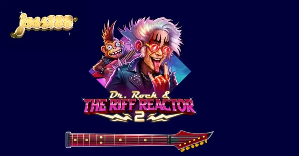 Tampilan visual slot Dr. Rock & the Riff Reactor 2 dengan nuansa neon dan karakter rockstar.