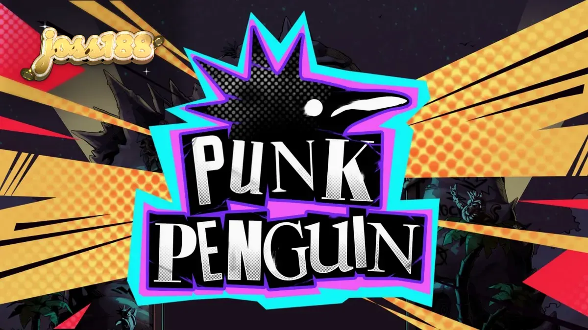 Tampilan visual slot Punk Penguin dengan tema konser punk bawah tanah