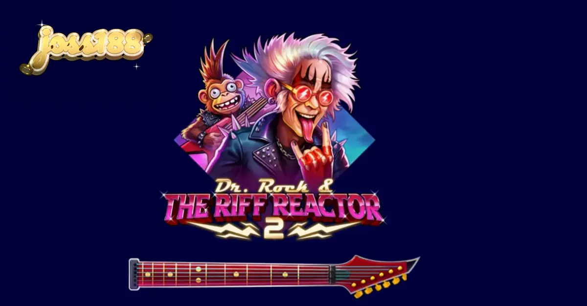 Tampilan visual slot Dr. Rock & the Riff Reactor 2 dengan nuansa neon dan karakter rockstar.